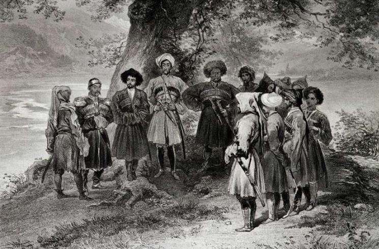 Гравюра с изображением кавказских ополченцев 19 века